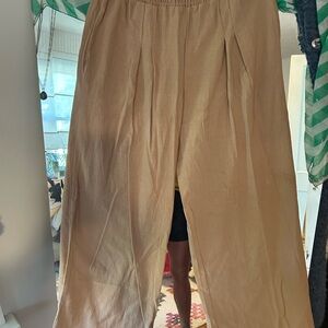Tan Wide-Leg Pants high waisted linen pants